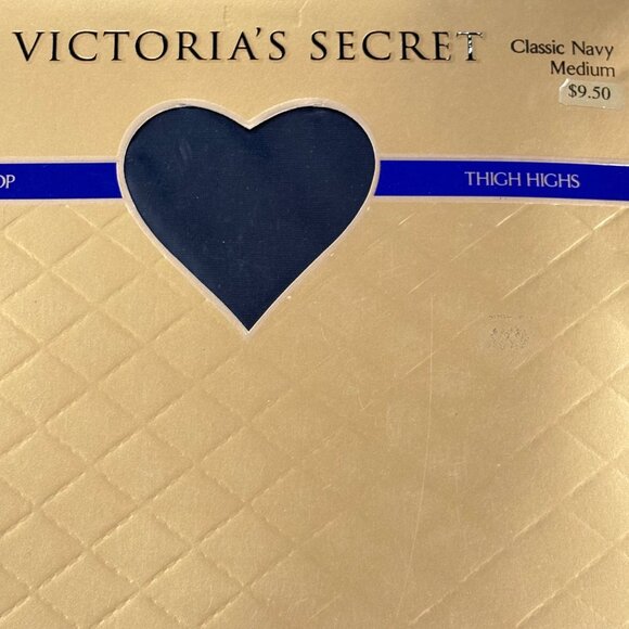 Victorias Secret Lace Top Thigh Highs Classic Navy Medium Hosiery Vintage - Picture 4 of 4
